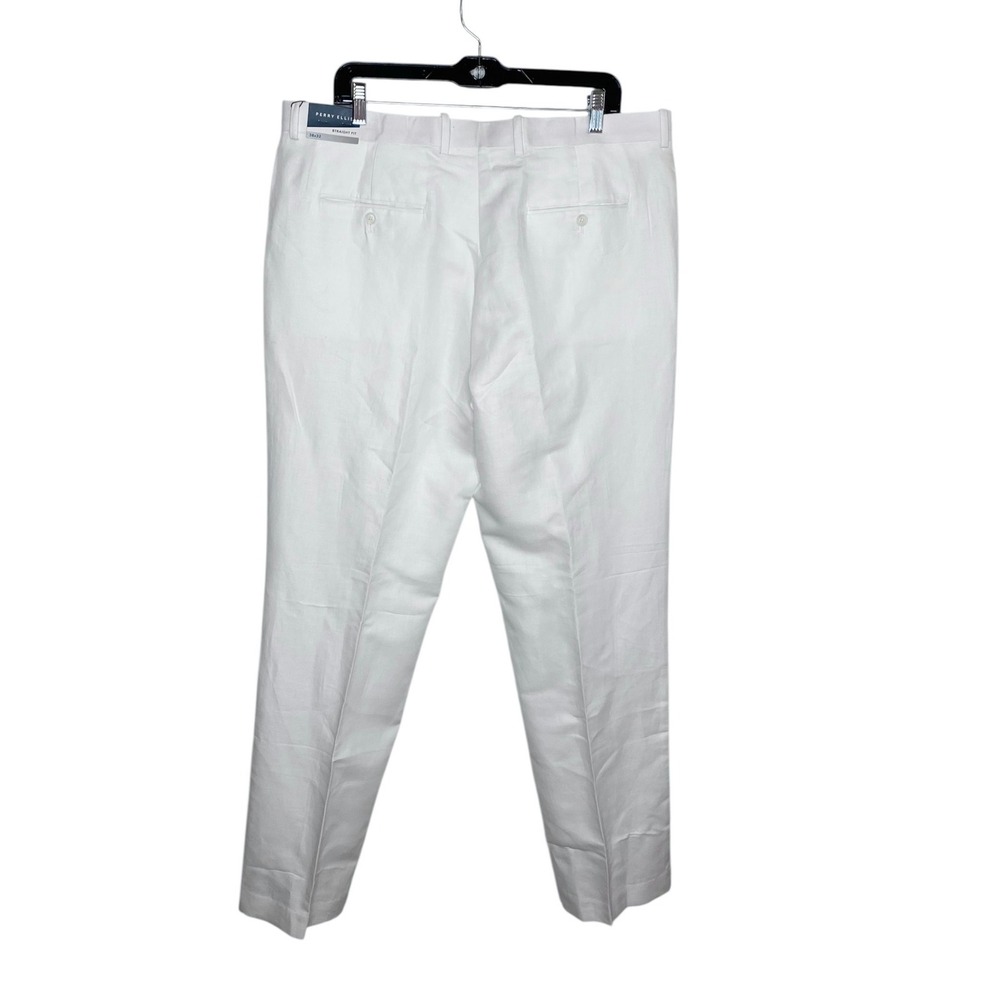 Perry Ellis Mens White Straight Fit Linen Cotton Blend Trousers 38x32 NWT